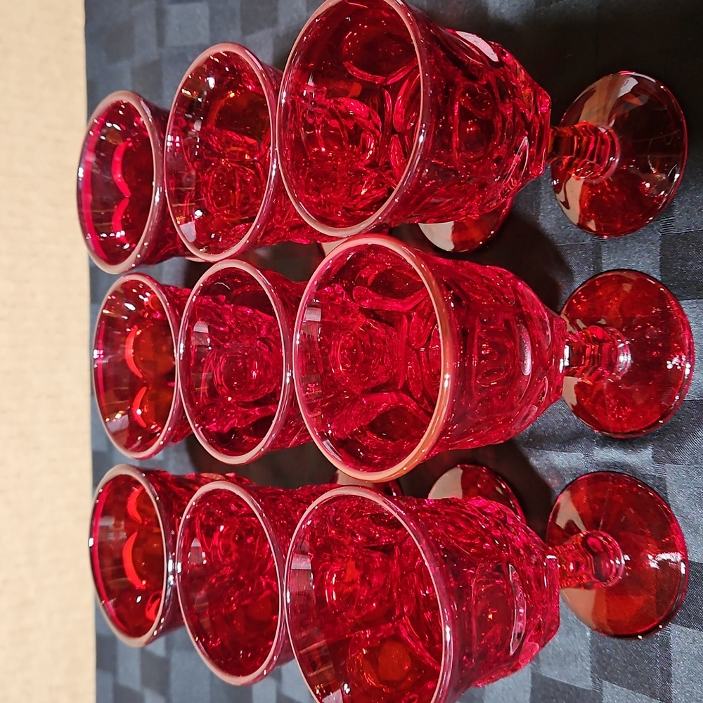 Fostoria Argus Ruby Red Cordial/Wine/Water Goblets, UV Reactive, Set of 2